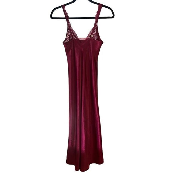 Vintage 80’s Victoria’s Secret Merlot Red Chiffon Floor length Nightgown - Picture 7 of 11